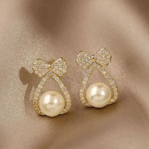 Elegant Stylish Ear Studs with White Stones and Pearl - Jewellery