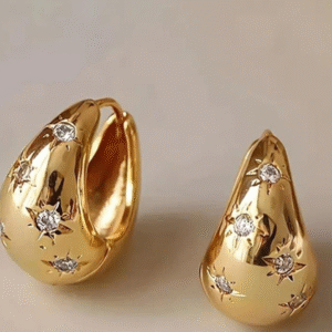 Star Dust Golden Drop with White Stone - Jewellery