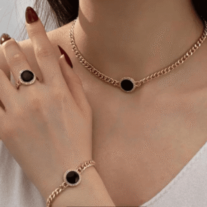 Black and Golden Necklace 3pc Set - Jewellery